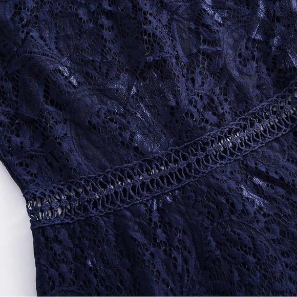 Chic Navy Lace Midi Dress - Picture 5 of 6